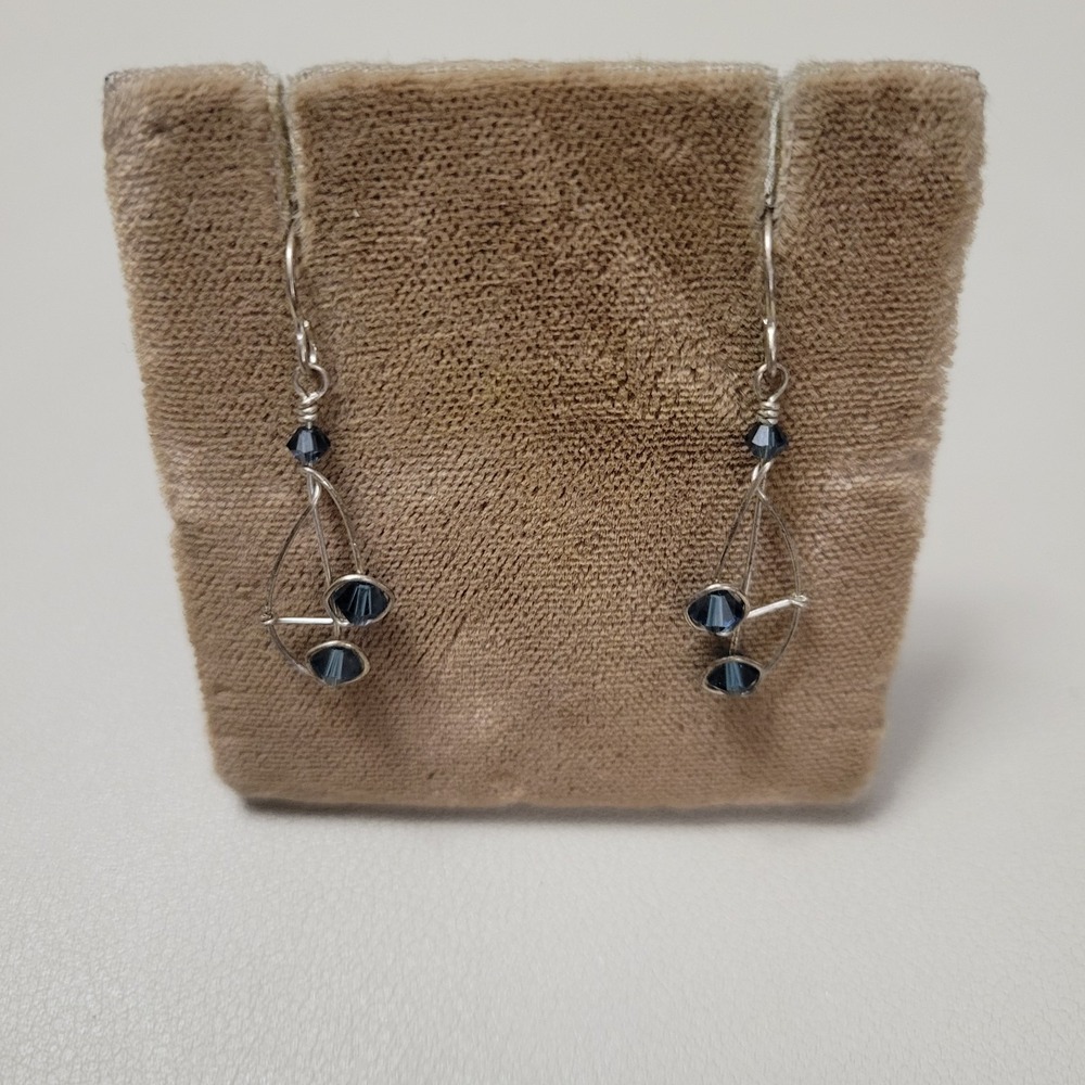 Vintage Unsigned‎ Blue and Silver Beaded French Hook Pierced Earrings